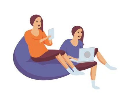 Women using technology for work at home 스톡 일러스트