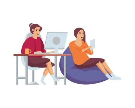 Women using technology for work at home Stock Illustration