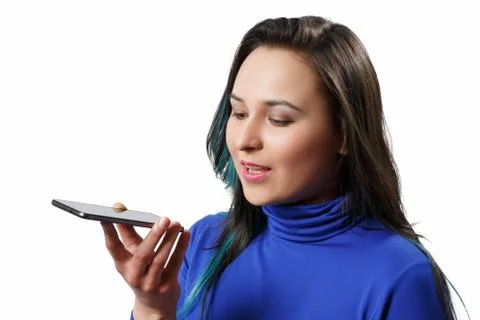 Women Using the voice recognition function, smart phones , Technology isolate Stock Photos