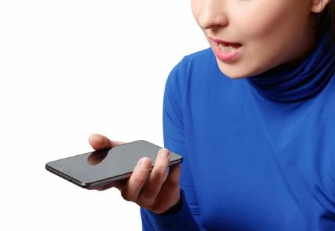 Women Using the voice recognition function, smart phones , Technology isolate Stock Photos