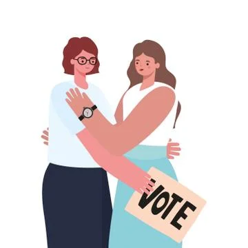 Women with a vote poster on a withe background Illustrazione stock