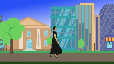 Women walking cycle loop around of city background Video stock 153289248
