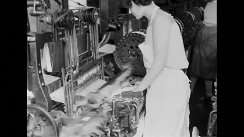 Women At Work Processing Cotton Fabric In Textile Factory Video stock 156514071