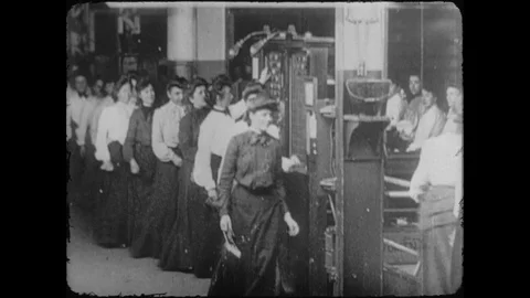 Women in the Workforce Factory Clock In Clock Out 1900s Footage Stock Footage 74568015