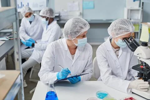 Women working in teamwork at the lab Stock Photos