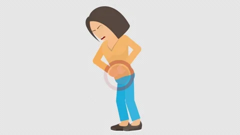Women's abdominal pain. Animation of a woman with menstruation. Cartoon Stock Footage