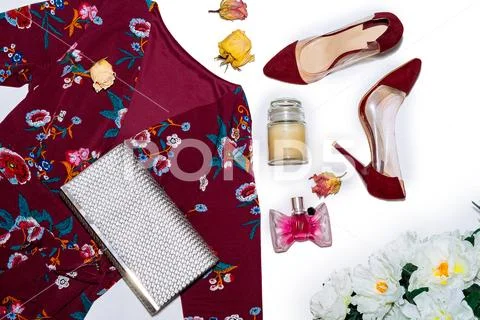 Women's accessories on top, stylish, fashion women's things Stock Photos