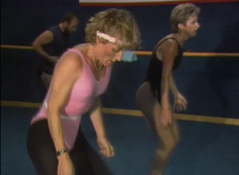WOMENS AEROBICS / FITNESS CLASS  (1986) Stock Footage