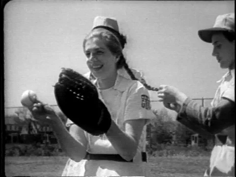 Women's Baseball - Fort Wayne Daisies play Racine Belles 1940s Stock Footage 80744542