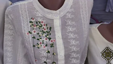 Women's blouse embroidered with floral pattern Stock Footage 335271361