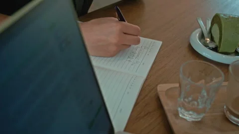 Women's business meetup, making notes at the table Stock Footage 263284512