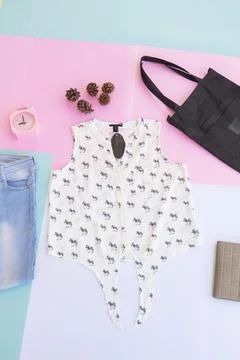 Women's clothing base layout, Outer on pale mint pastel background. Lifestyle Stock Photos