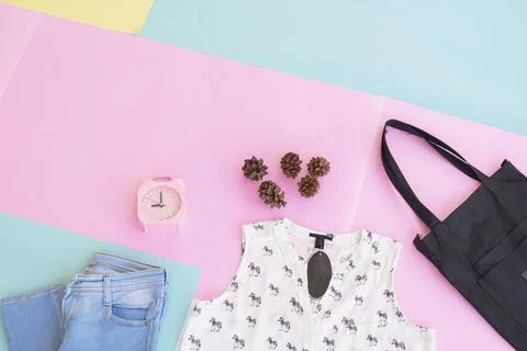 Women's clothing base layout, Outer on pale mint pastel background. Lifestyle Stock Photos