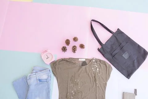 Women's clothing base layout, Outer on pale mint pastel background. Lifestyle Stock Photos