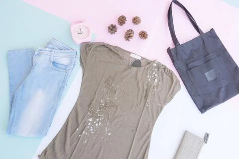 Women's clothing base layout, Outer on pale mint pastel background. Lifestyle Stock Photos