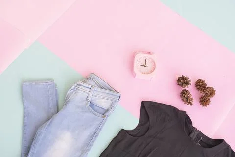 Women's clothing base layout, Outer on pale mint pastel background. Lifestyle Stock Photos
