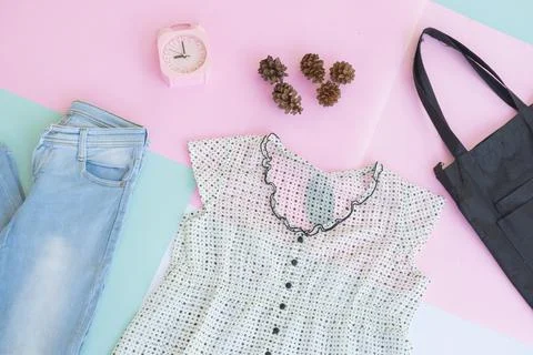 Women's clothing base layout, Outer on pale mint pastel background. Lifestyle Stock Photos