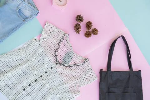 Women's clothing base layout, Outer on pale mint pastel background. Lifestyle Stock Photos