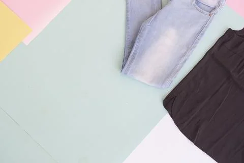 Women's clothing base layout, Outer on pale mint pastel background. Lifestyle Stock Photos