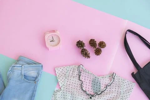 Women's clothing base layout, Outer on pale mint pastel background. Lifestyle Stock Photos