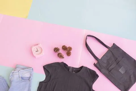 Women's clothing base layout, Outer on pale mint pastel background. Lifestyle Stock Photos