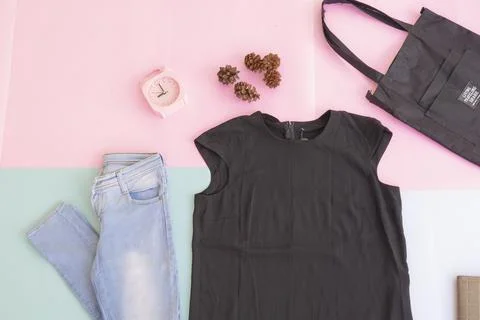 Women's clothing base layout, Outer on pale mint pastel background. Lifestyle Stock Photos