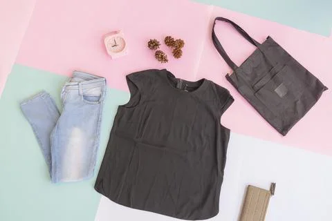 Women's clothing base layout, Outer on pale mint pastel background. Lifestyle Stock Photos