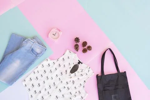Women's clothing base layout, Outer on pale mint pastel background. Lifestyle Stock Photos