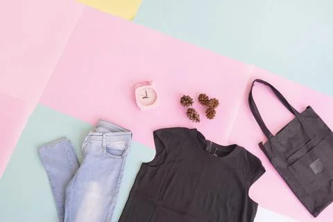 Women's clothing base layout, Outer on pale mint pastel background. Lifestyle Stock Photos