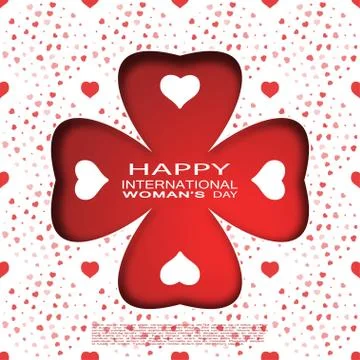 Women's Day - 8 of March vector paper art with cutout in the form of clover l Stock Illustration