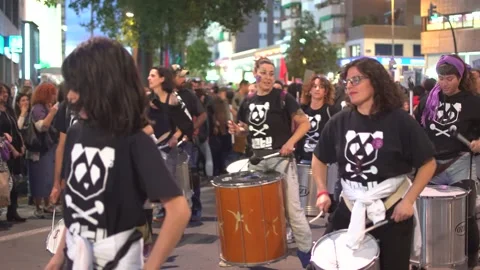 Women's Day demonstration, parade at Gran Via street in Murcia Stock-Footage 235453038