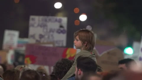 Women's Day demonstration, parade at Gran Via street in Murcia Stock-Footage 235453048