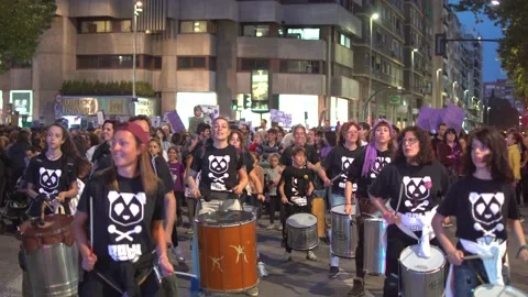 Women's Day demonstration, parade at Gran Via street in Murcia Stock-Footage 235453049