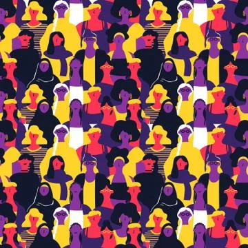 Womens Day seamless pattern of diverse woman faces Illustrazione stock