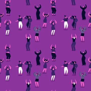 Womens Day seamless pattern of happy women dancing Illustrazione stock