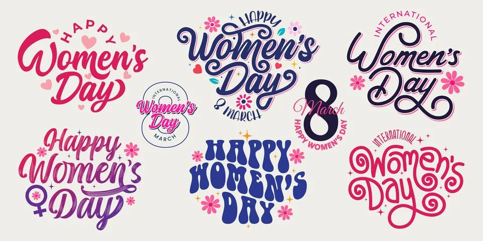 Women's Day Typography Set Vector Illustration. Happy Women’s Day Stock Illustration