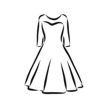 Women's dresses. Hand drawn vector illustration. Black outline drawing isolat Stock Illustration