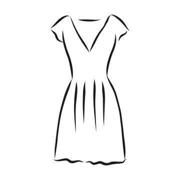 Women's dresses. Hand drawn vector illustration. Black outline drawing isolat Stock Illustration