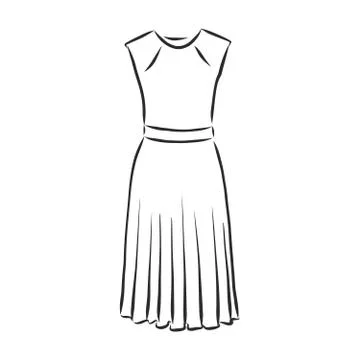 Women's dresses. Hand drawn vector illustration. Black outline drawing isolat Stock Illustration