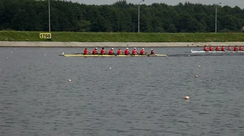 Women's eights final finish in rowing Stock Footage 8557244