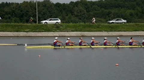 Women's eights final finish in rowing Stock Footage 8557605