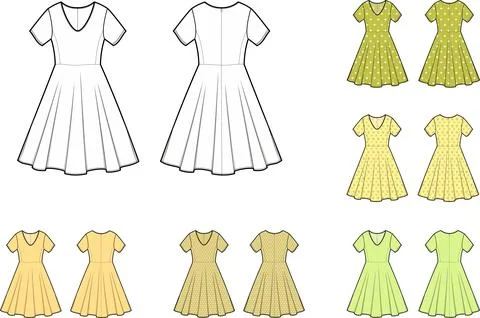 Women's flared dress. Stock Illustration