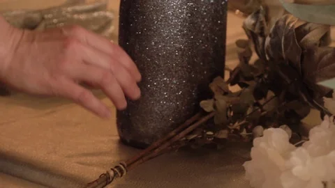 Women's hand corrects the serving of the wedding table Stock Footage 123001828