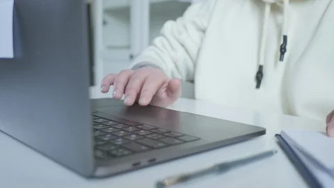 Women's hand on the touchpad computer on web site Stock Footage 101259787