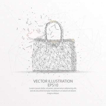 Women's handbag low poly wire frame on white background. Stock Illustration