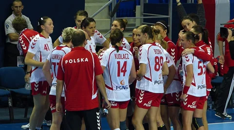 Women's handball Timeout Poland Stock Footage 33346112
