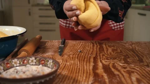 Women's hands are preparing dough for pashka in the kitchen, close-up Stock Footage 253823720