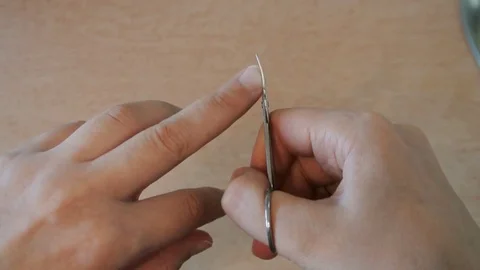 Women's hands are trimmed nails. Stock Footage