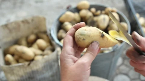 Women's hands clean potatoes Stock Footage 66192138