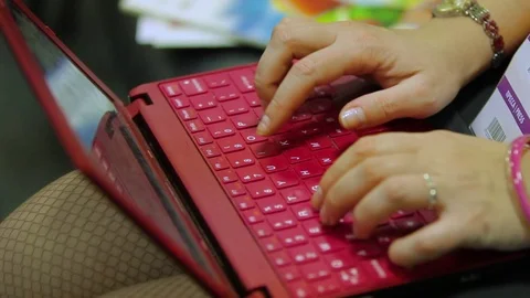 Women's hands on a computer keyboard close up - typing Video stock 96317777